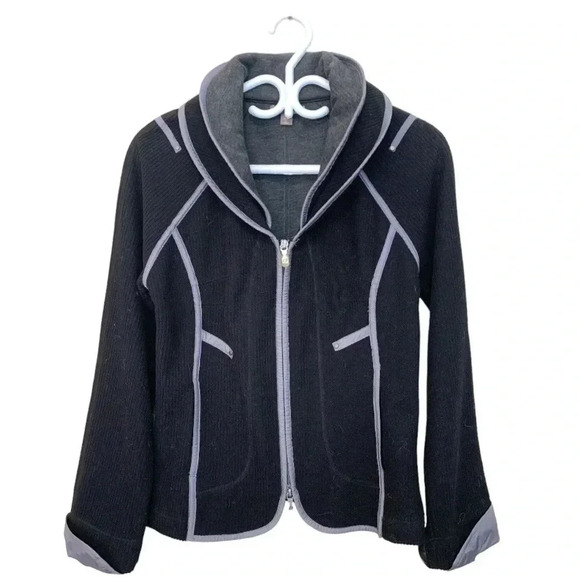 Spanner gorgeous jacket/sweater, black w gray trim 2 way zipper, 2 front pockets - Picture 1 of 5